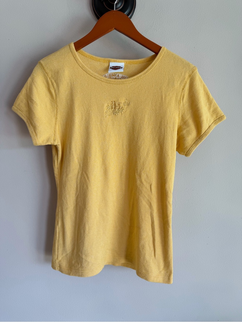 Harley-Davidson Los Angeles Yellow Knit Embroidered Top XL Made in USA 2713CD